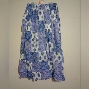 J Crew Blue & White Elastic Waist Midi Skirt